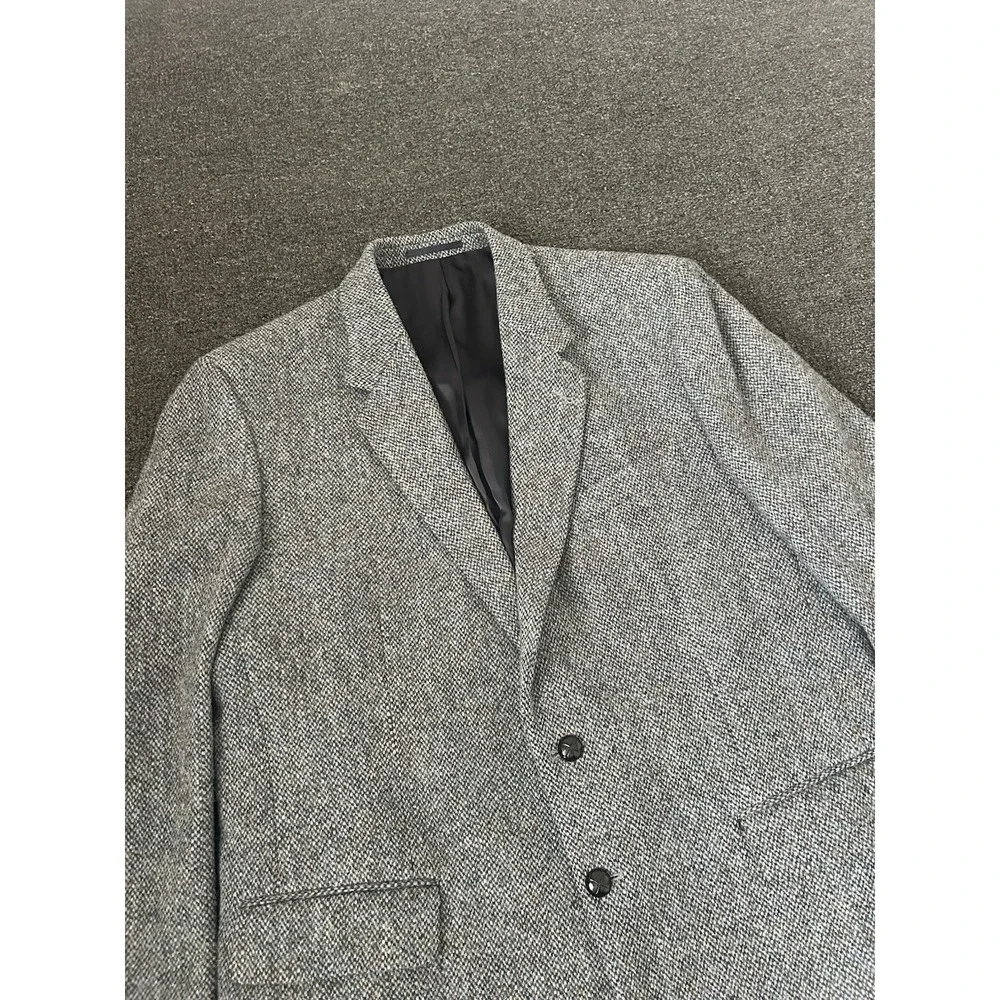 Harris Tweed Blazer Grey Mens 46 Long Herringbone Pure New Wool Sport Coat Dress